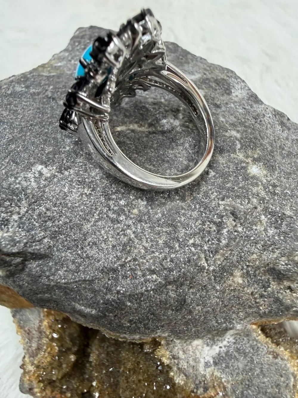 Sterling Silver Sleeping Beauty Turquoise and Black Spinel Ring Size 5.25
